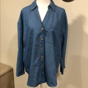 Club Z Collection Blue Denim Style Button-Up Shirt Size 1X